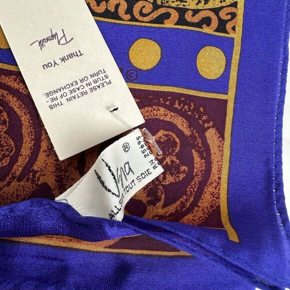 Vintage Vera Neumann Purple, Black & Burgundy Medallion Silk Scarf - 28" Square - Picture 7 of 8